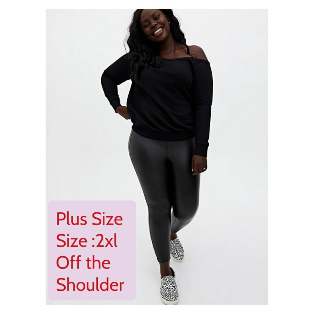 Plus Size 2xl Torrid Black Terry Off Shoulder Sweatshirt